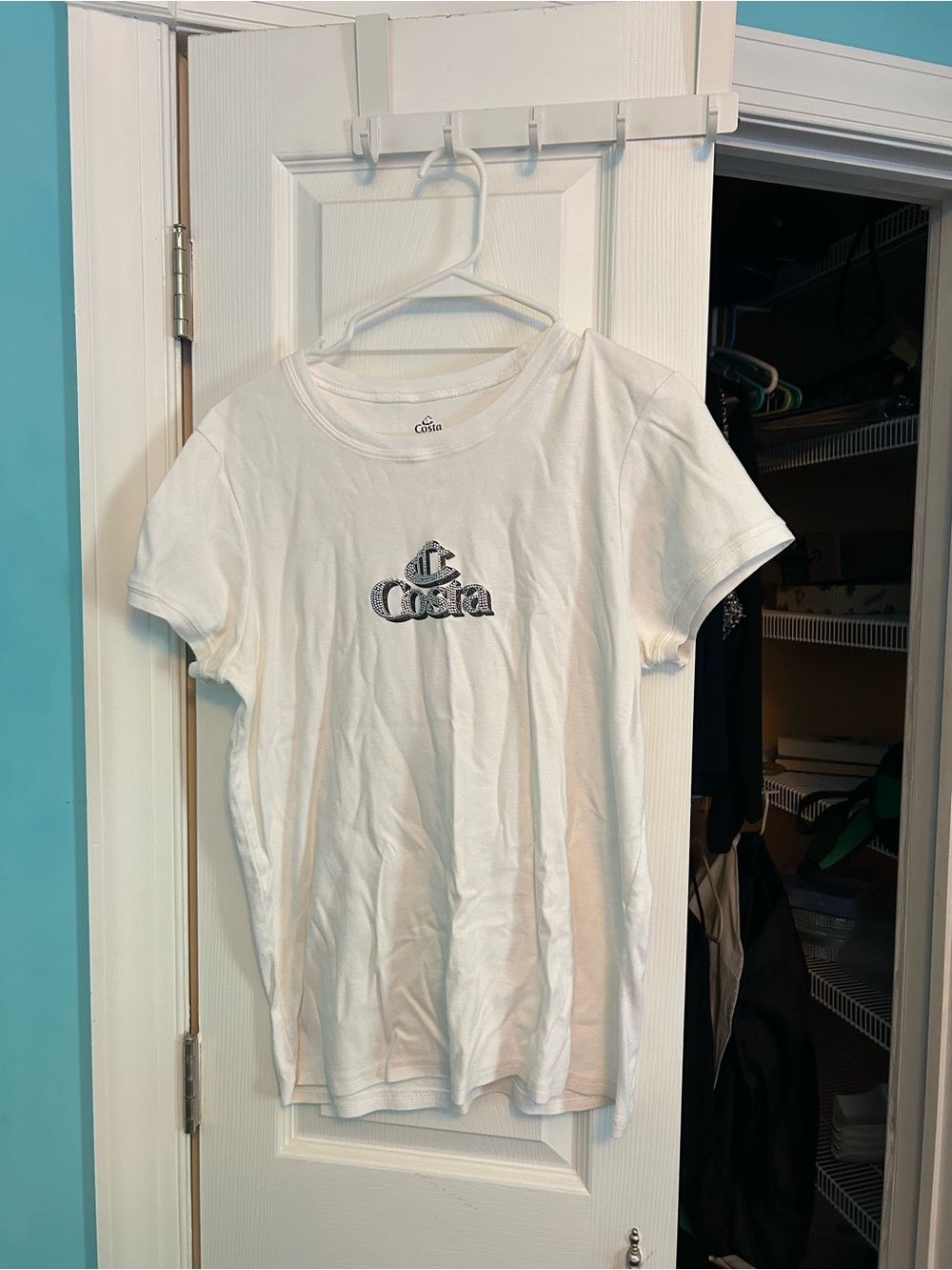 Costa White Tee with Black Logo Print